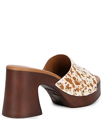 GB Buck-Aroo Speckled Cow Print Haircalf Wood Platform Sandals