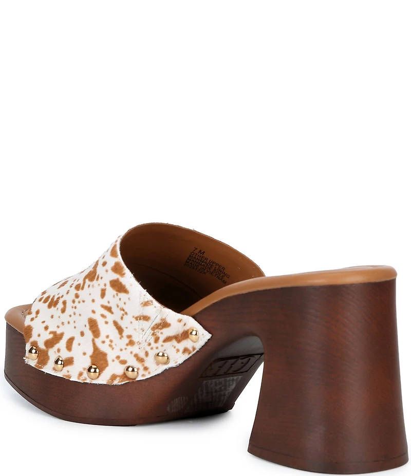 GB Buck-Aroo Speckled Cow Print Haircalf Wood Platform Sandals