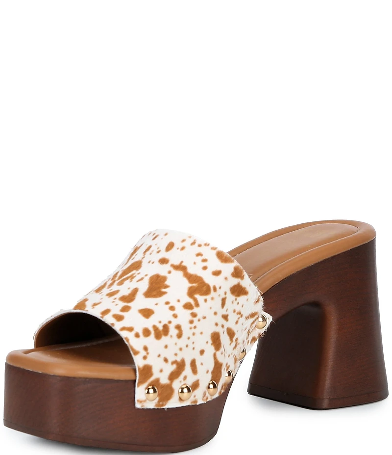GB Buck-Aroo Speckled Cow Print Haircalf Wood Platform Sandals