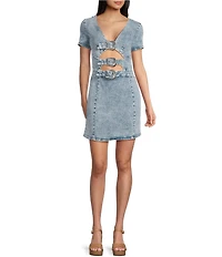 GB Buckle Front Denim Mini Dress
