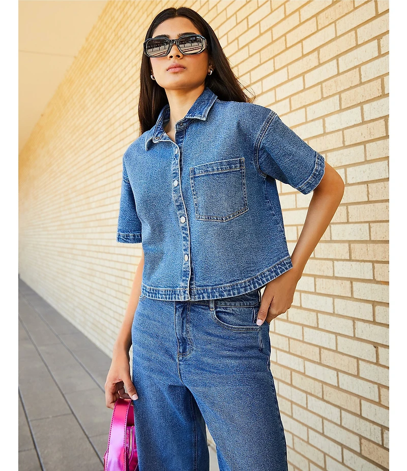 GB Button Front Denim Box Top