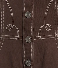 GB Button Front Denim Western Maxi Dress