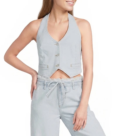 GB Coordinating Button Front Halter Denim Vest