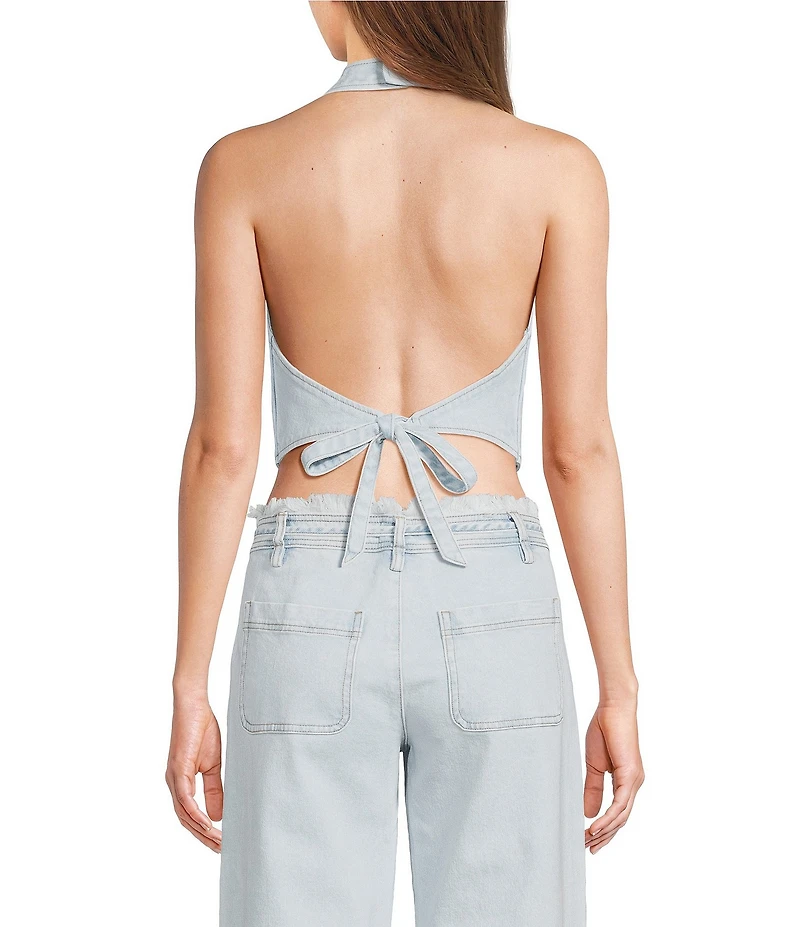 GB Coordinating Button Front Halter Denim Vest