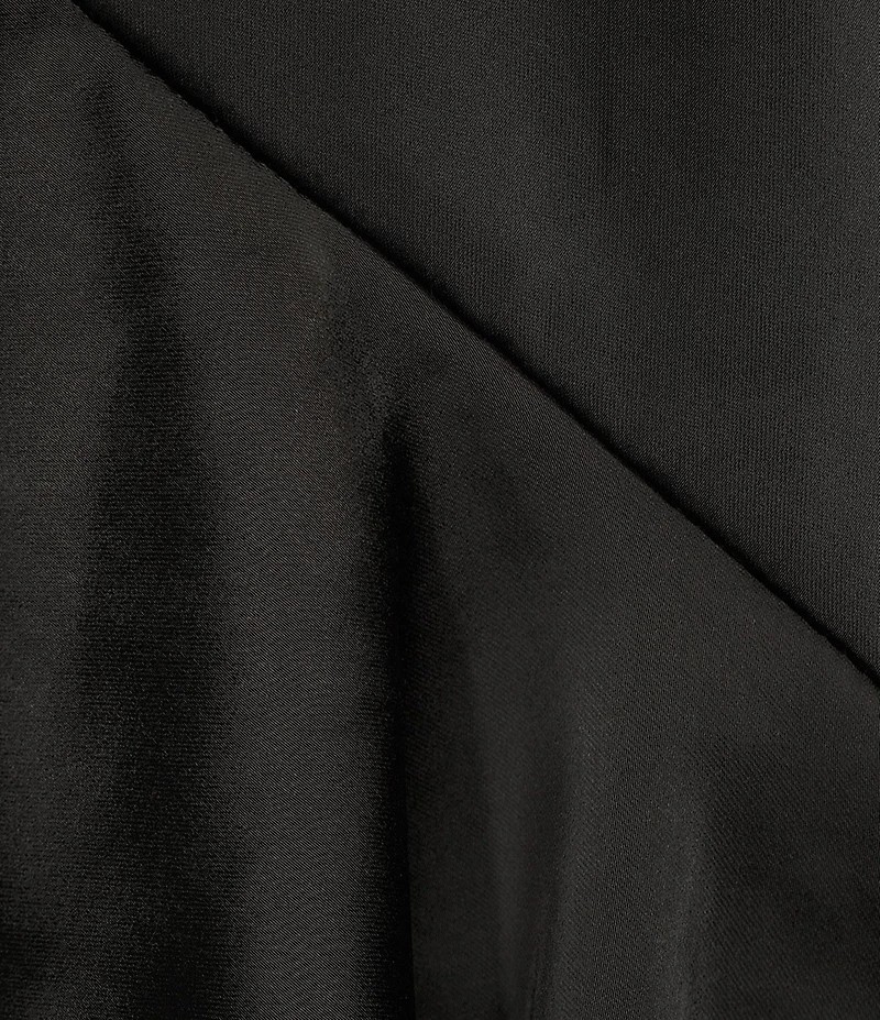 GB Cascading Satin Asymmetrical Ruffle Midi Dress