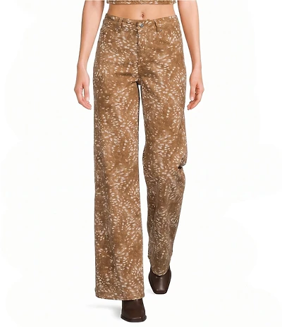 GB Coordinating Floral Print Wide Leg Denim Jeans