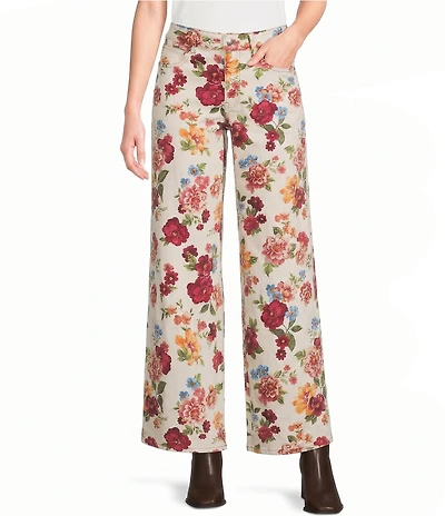 GB Coordinating Floral Print Wide Leg Denim Jeans