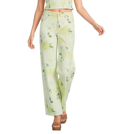 GB Coordinating Floral Print Wide Leg Denim Jeans
