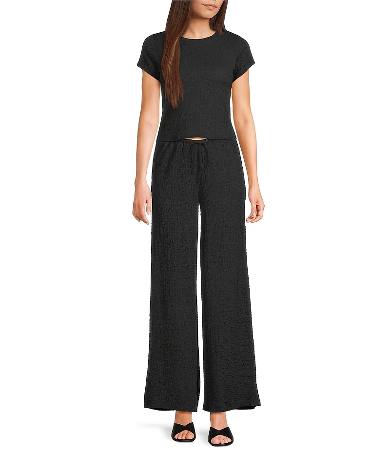 GB Coordinating Knit Pucker Tie Waist Wide Leg Pants
