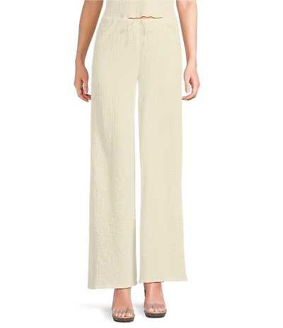 GB Coordinating Knit Pucker Tie Waist Wide Leg Pants
