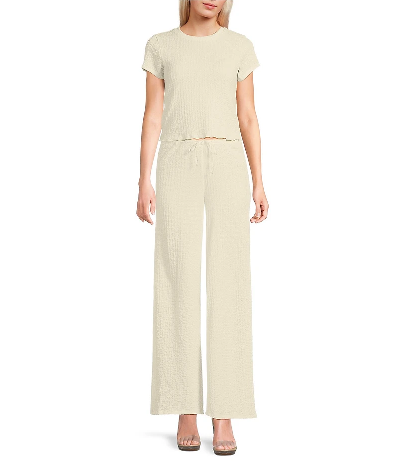 GB Coordinating Knit Pucker Tie Waist Wide Leg Pants