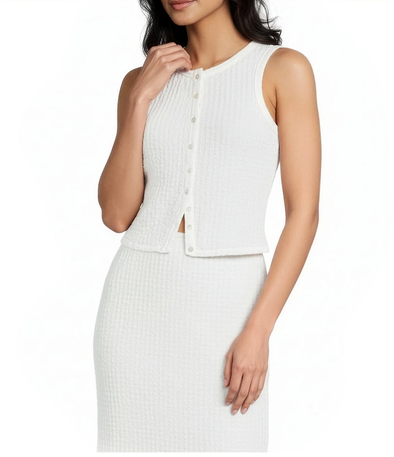GB Coordinating Pucker Knit Button Front Tank