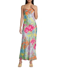 GB Cowl Neck Magenta Floral Printed Maxi Slip Dress