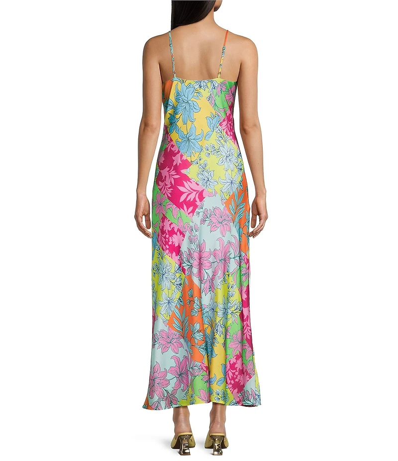 GB Cowl Neck Magenta Floral Printed Maxi Slip Dress