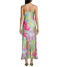 GB Cowl Neck Magenta Floral Printed Maxi Slip Dress