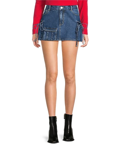GB Denim Bow Detail Cargo Mini Skirt