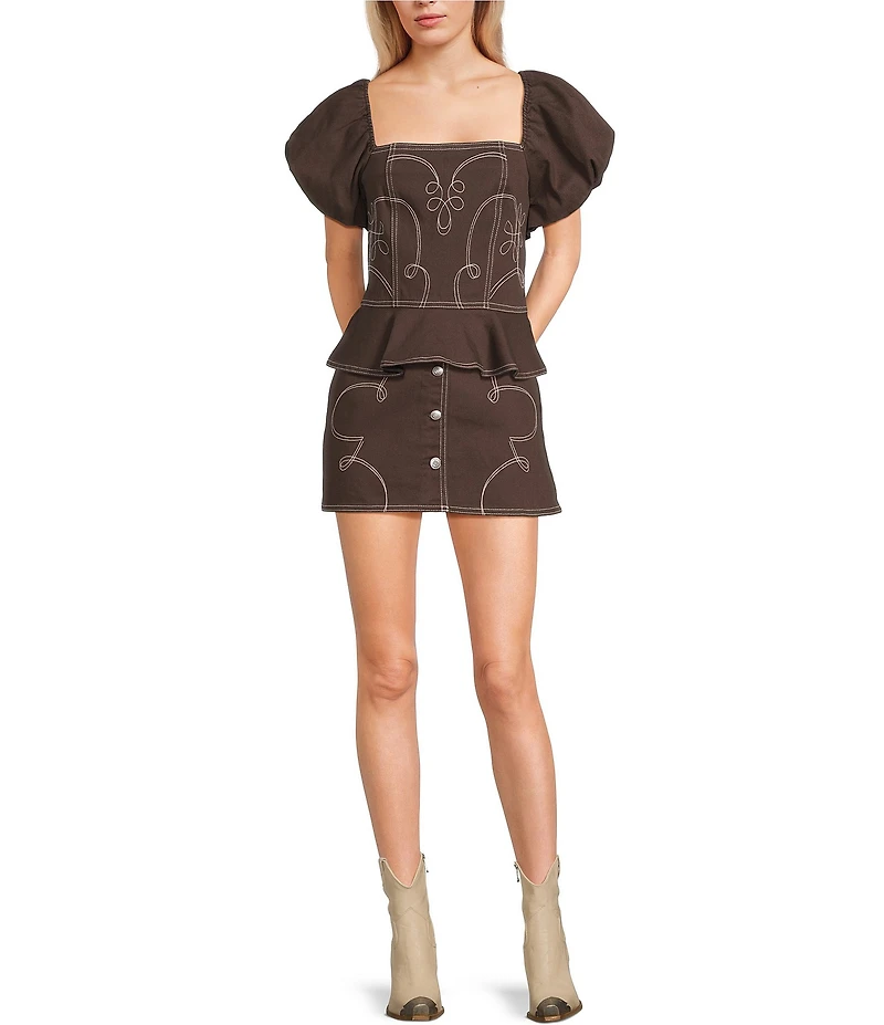 GB Denim Button Front Western Mini Skirt