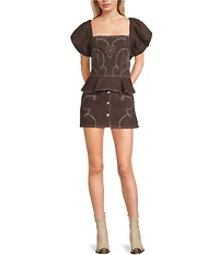 GB Denim Button Front Western Mini Skirt