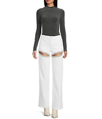 GB Denim Rhinestone Slit Wide Leg Jeans