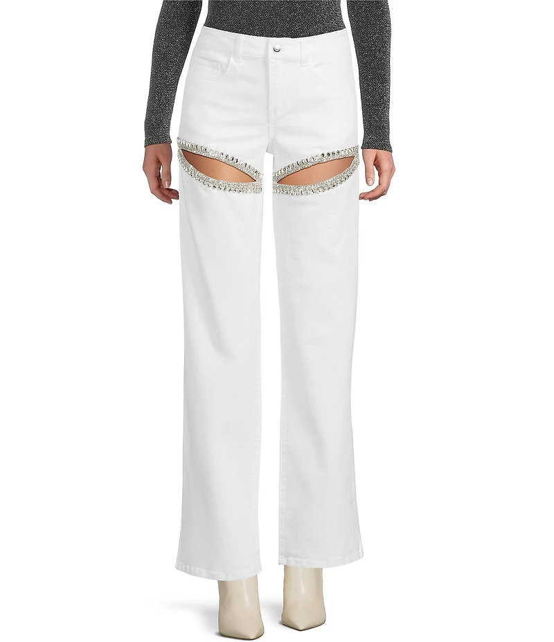GB Denim Rhinestone Slit Pants