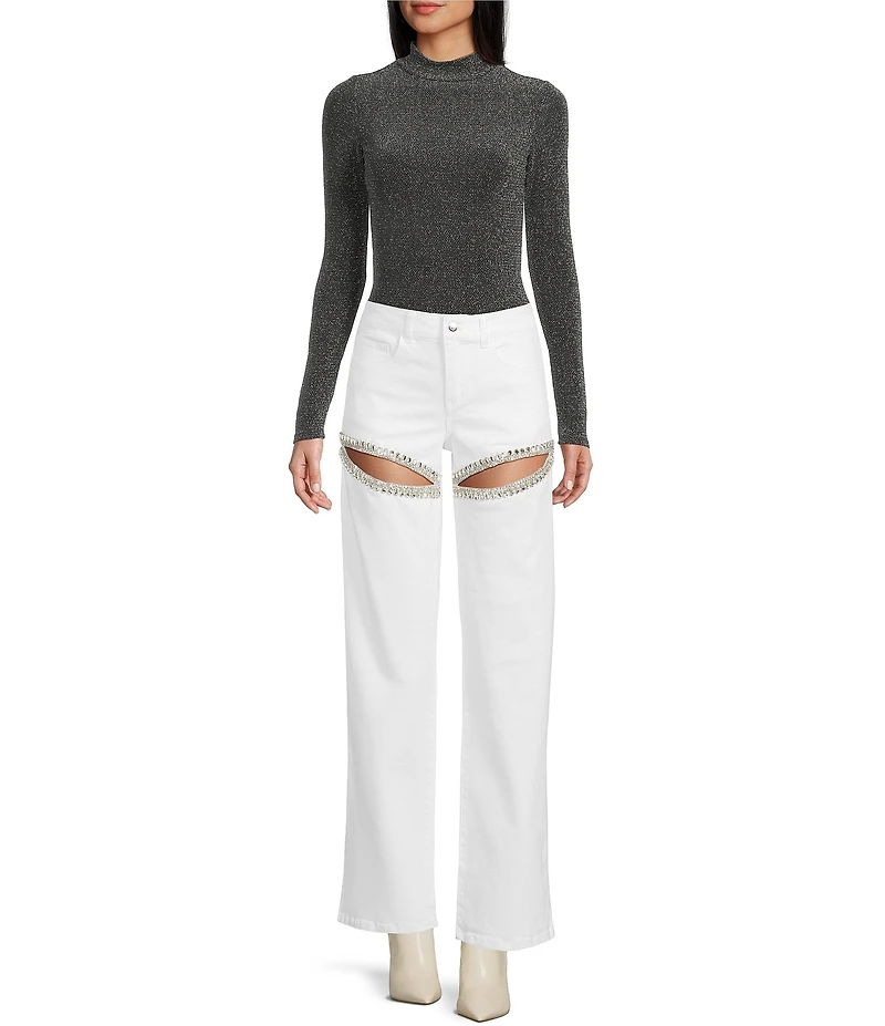 GB Denim Rhinestone Slit Pants