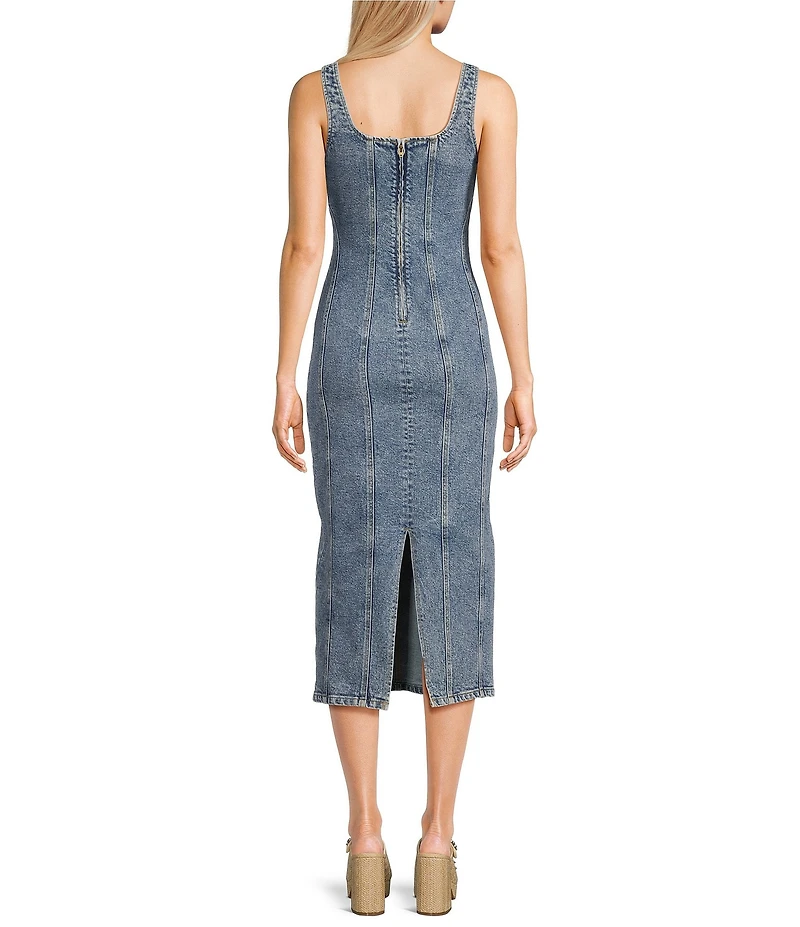 GB Denim Sleeveless Seamed Midi Dress