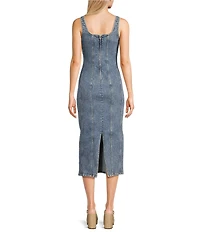GB Denim Sleeveless Seamed Midi Dress