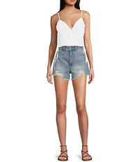 GB Denim Sparkle Stoned Distressed Frayed Shorts