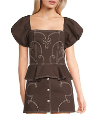 GB Denim Western Coordinating Peplum Top