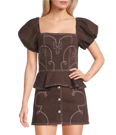 GB Denim Western Coordinating Peplum Top