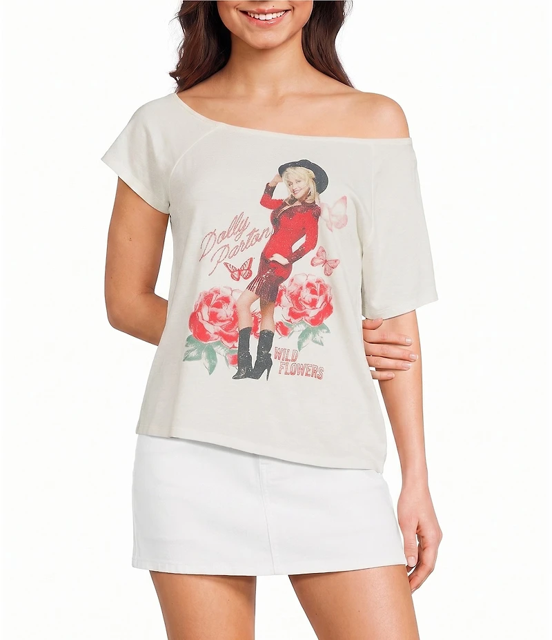 GB Dolly Parton Rose Off Shoulder Graphic Tee