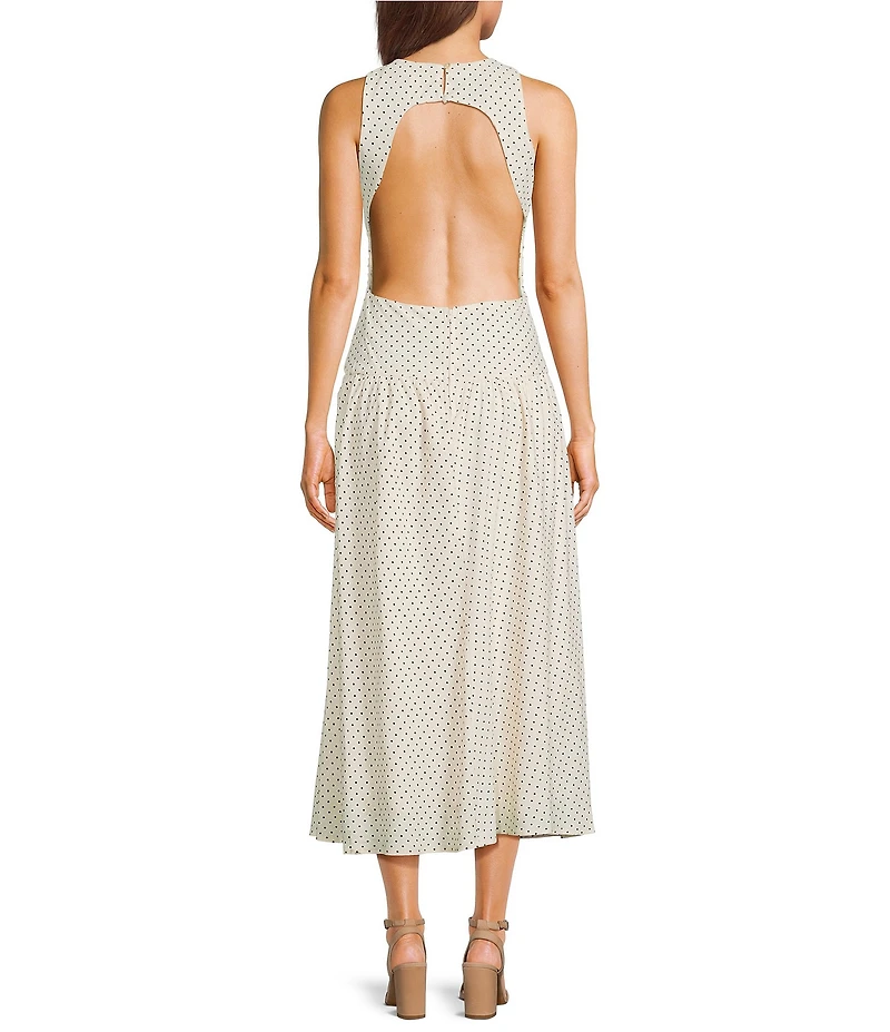 GB Dot Print Open Back Drop Waist Maxi Dress