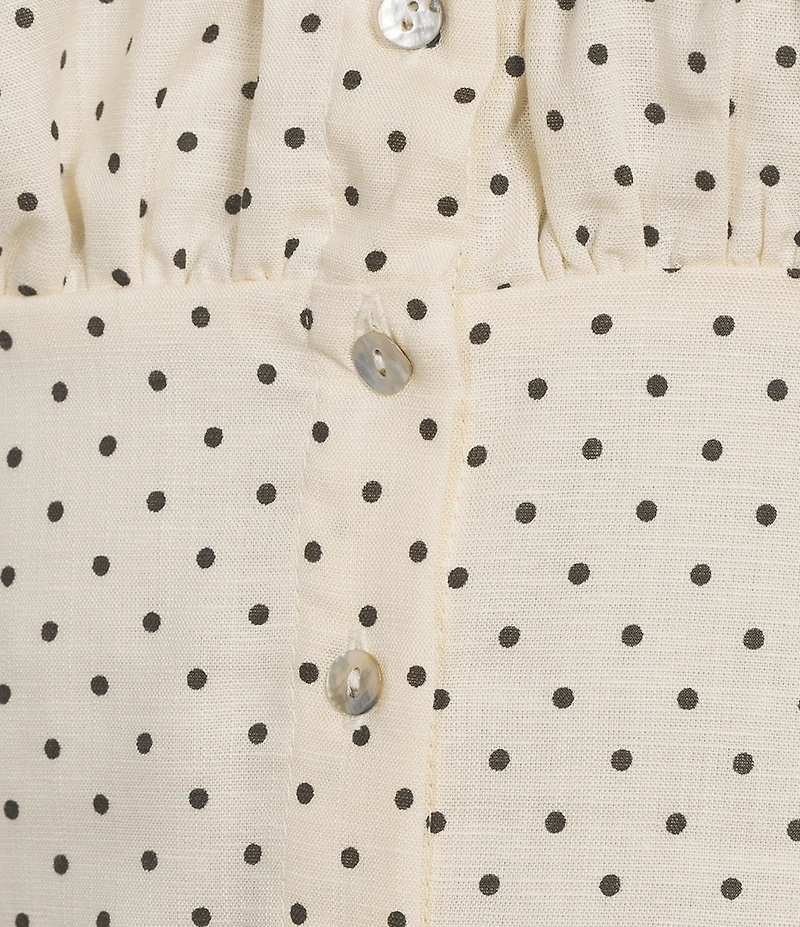 GB Dotted Linen Blend Square Neck Sleeveless Button Front Coordinating Tank