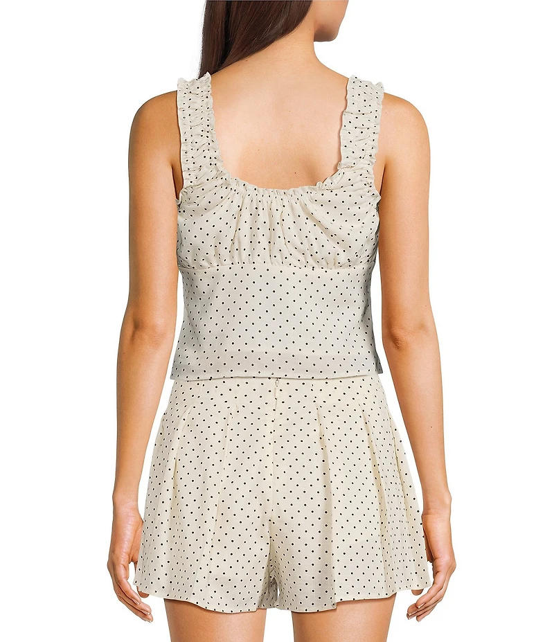 GB Dotted Linen Blend Square Neck Sleeveless Button Front Coordinating Tank