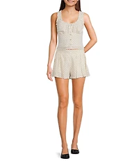 GB Dotted Linen Blend Square Neck Sleeveless Button Front Coordinating Tank