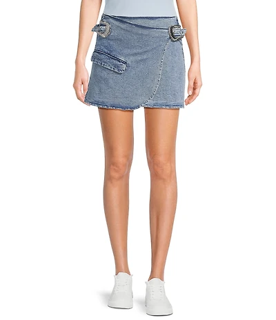 GB Double Buckle Denim Mini Skirt