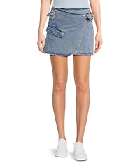 GB Double Buckle Denim Mini Skirt