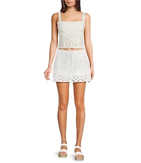 GB Embroidered Eyelet Denim Mini Skirt