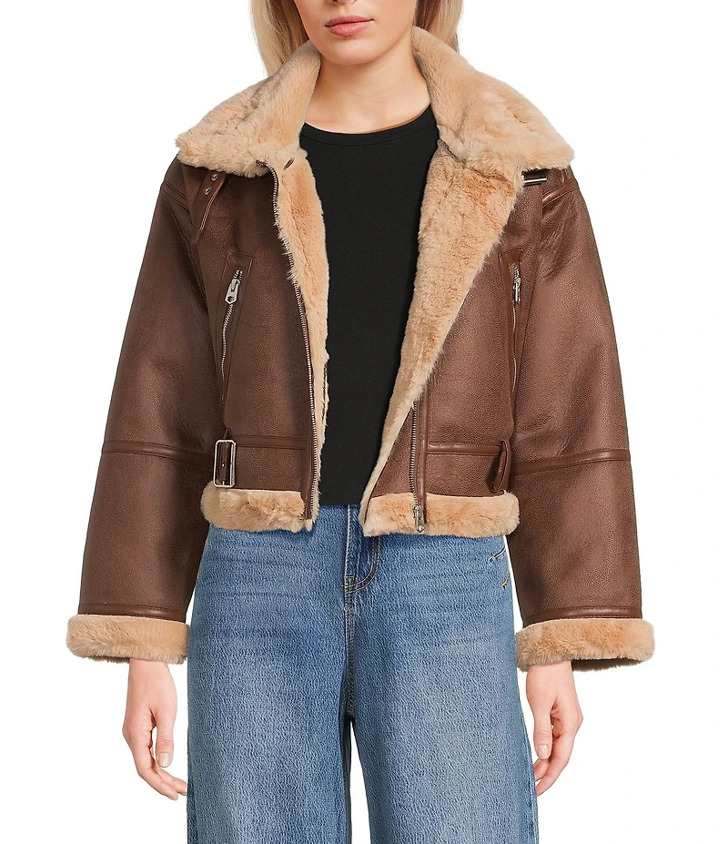 GB Faux Fur Belted Faux Suede Jacket