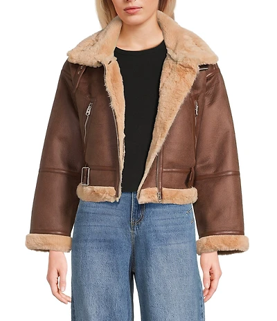 GB Faux Fur Belted Faux Suede Jacket
