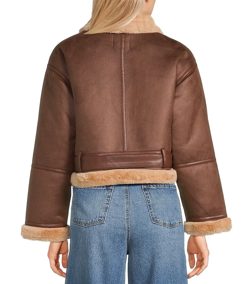 GB Faux Fur Belted Faux Suede Jacket