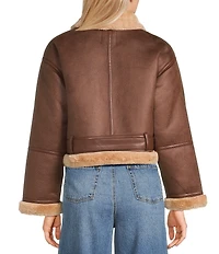 GB Faux Fur Belted Faux Suede Jacket