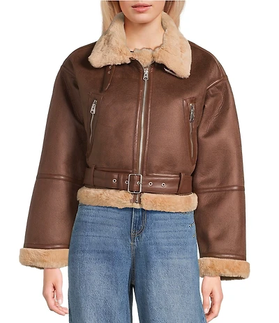 GB Faux Fur Belted Faux Suede Jacket