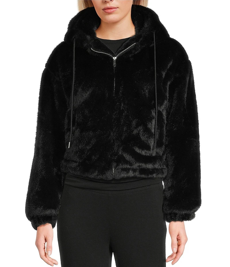 GB Faux Fur Zip Front Hooded Jacket