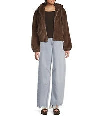 GB Faux Fur Zip Front Hooded Jacket