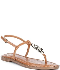 GB First-Light Croc-Embossed T-Strap Flat Sandals
