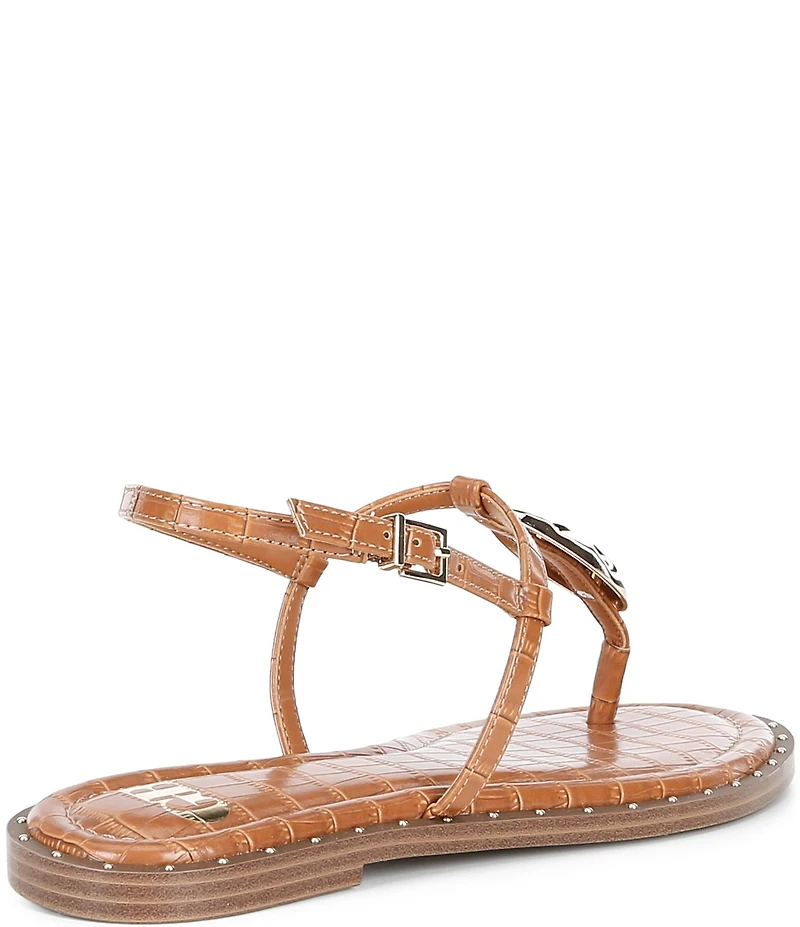 GB First-Light Croc-Embossed T-Strap Flat Sandals