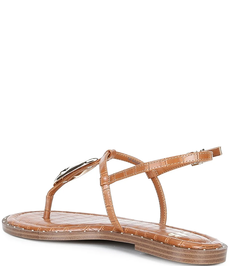 GB First-Light Croc-Embossed T-Strap Flat Sandals