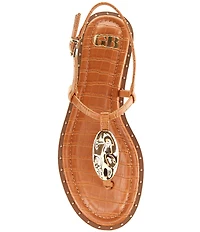GB First-Light Croc-Embossed T-Strap Flat Sandals
