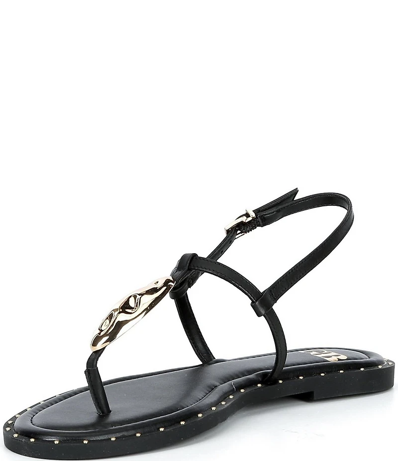 GB First-Light Leather Studded T-Strap Flat Sandals
